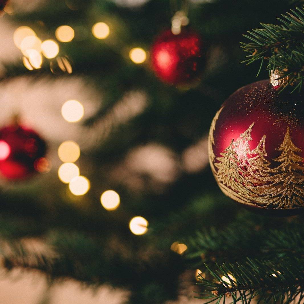 shallow focus photography of red bauble on christmas tree